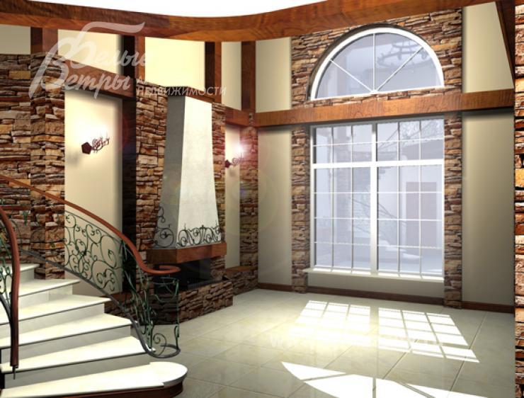 Визуализация двухсветной гостиной с камином