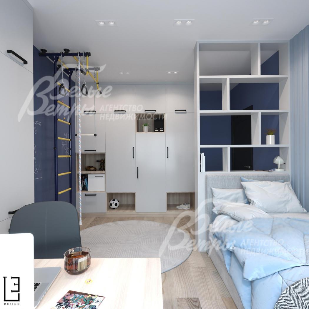 Визуализация дизайн проекта 2-го этажа: вторая детская спальня на 2-м этаже