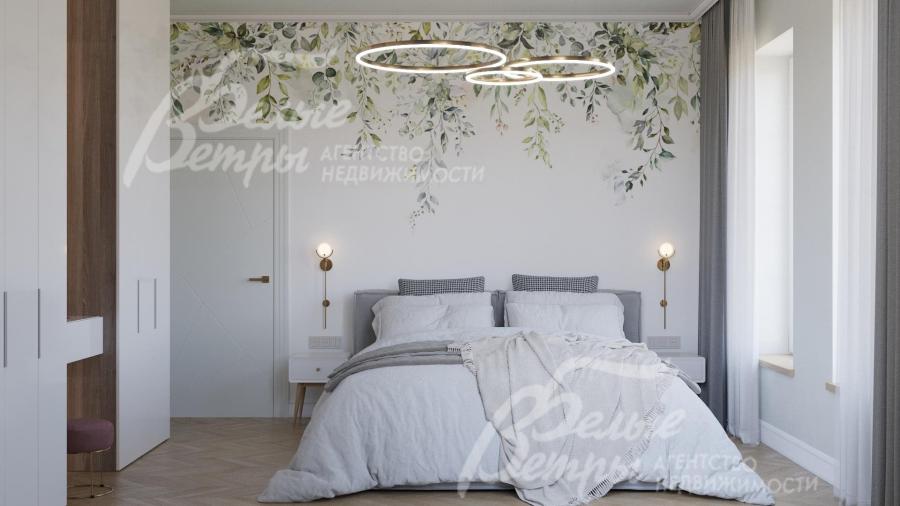 В доме предусмотрено пять спален, одна из которых расположена на первом этаже